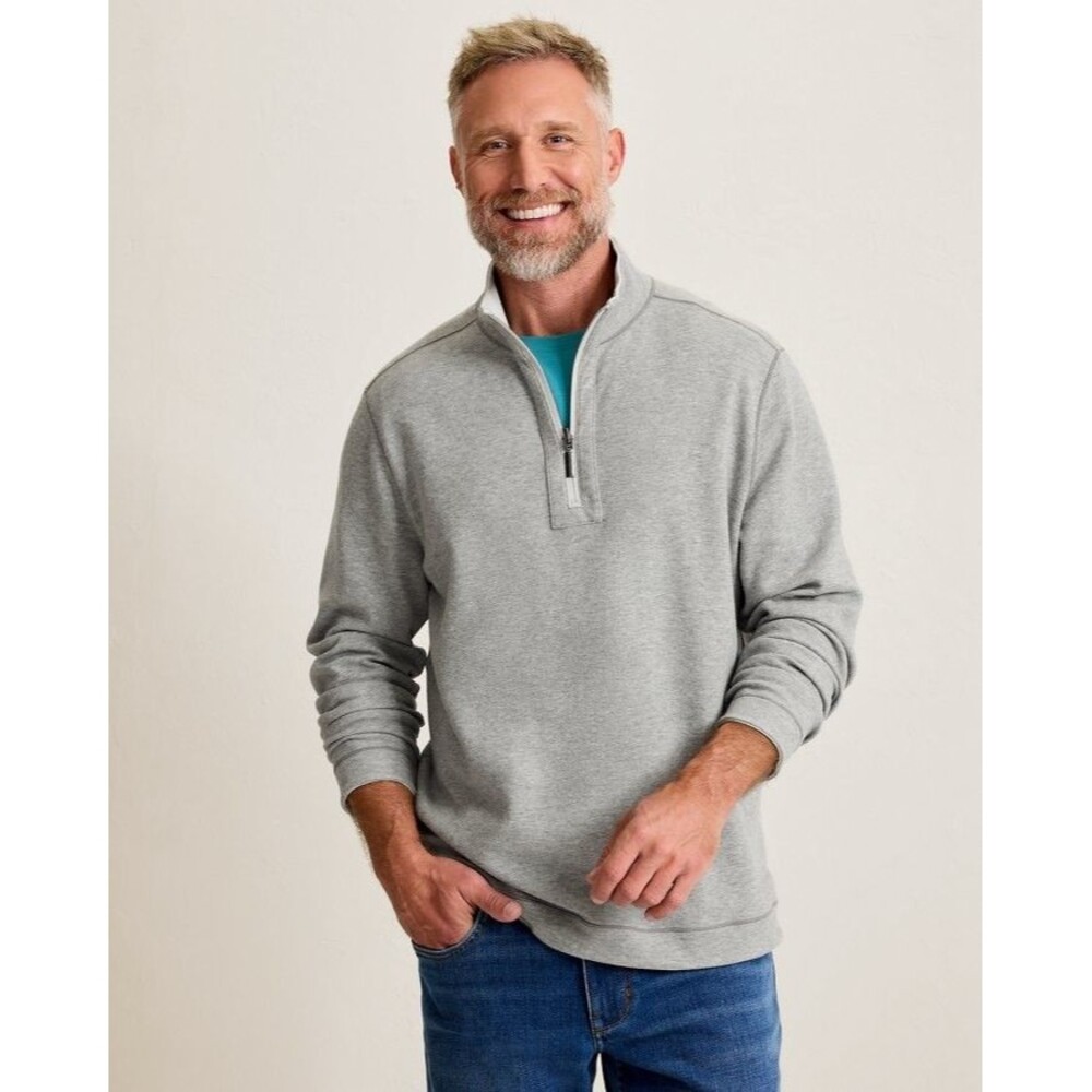 Tommy Bahama Mens Tan/LT Blue FlipSide Reversible 1/4 Zip Sweatshirt Pullover XL
